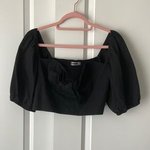Black Cotton Tie Front Keyhole Crop Top
